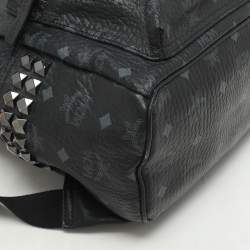 Pre Owned MCM Black Visetos Coated Canvas Small Stark Studded Backpack