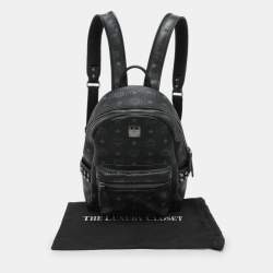 Pre Owned MCM Black Visetos Coated Canvas Small Stark Studded Backpack