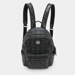 Pre Owned MCM Black Visetos Coated Canvas Small Stark Studded Backpack