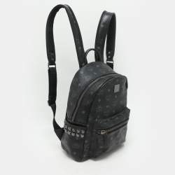 Pre Owned MCM Black Visetos Coated Canvas Small Stark Studded Backpack