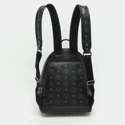 Pre Owned MCM Black Visetos Coated Canvas Small Stark Studded Backpack