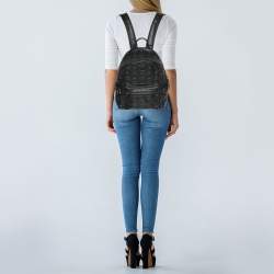 Pre Owned MCM Black Visetos Coated Canvas Small Stark Studded Backpack