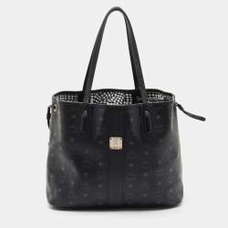MCM Black Visetos Coated Canvas and Leather Medium Liz Reversible Shopper Tote