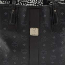 MCM Black Visetos Coated Canvas and Leather Medium Liz Reversible Shopper Tote