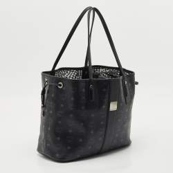MCM Black Visetos Coated Canvas and Leather Medium Liz Reversible Shopper Tote