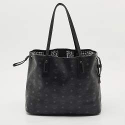 MCM Black Visetos Coated Canvas and Leather Medium Liz Reversible Shopper Tote