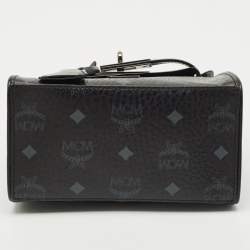 MCM Black Visetos Coated Canvas and Leather Mini Heritage Top Handle Bag