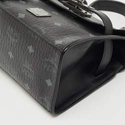MCM Black Visetos Coated Canvas and Leather Mini Heritage Top Handle Bag