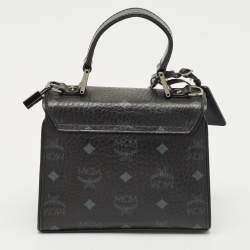 MCM Black Visetos Coated Canvas and Leather Mini Heritage Top Handle Bag