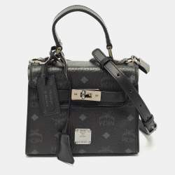 MCM Black Visetos Coated Canvas and Leather Mini Heritage Top Handle Bag
