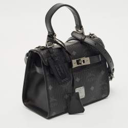 MCM Black Visetos Coated Canvas and Leather Mini Heritage Top Handle Bag
