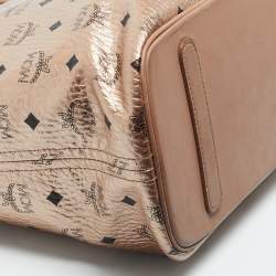 Pre Owned MCM Rose Gold Visetos Coated Canvas and Leather Shopper Tote