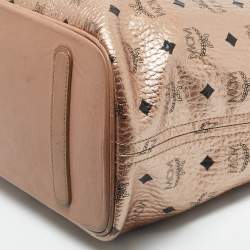 Pre Owned MCM Rose Gold Visetos Coated Canvas and Leather Shopper Tote