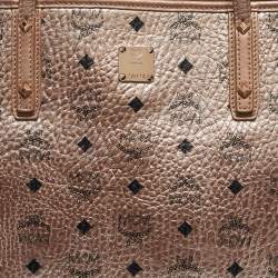 Pre Owned MCM Rose Gold Visetos Coated Canvas and Leather Shopper Tote