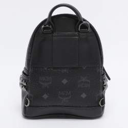 Pre Owned MCM Black Visetos Coated Canvas Mini Studded Stark-Bebe Boo Backpack