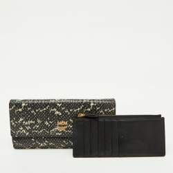 Pre Owned MCM Black/White Snakeskin Embossed Leather Continental Wallet