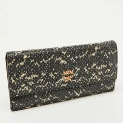 Pre Owned MCM Black/White Snakeskin Embossed Leather Continental Wallet