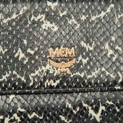 Pre Owned MCM Black/White Snakeskin Embossed Leather Continental Wallet