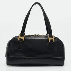 Pre Owned MCM Black Leather Small Zip Satchel