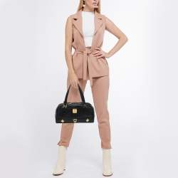 Pre Owned MCM Black Leather Small Zip Satchel