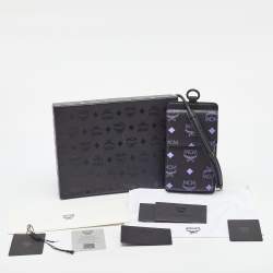 Pre Owned MCM Black Splash Visetos Coated Canvas Phone Lanyard Crossbody Bag