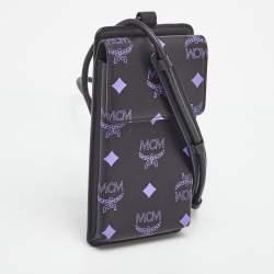 Pre Owned MCM Black Splash Visetos Coated Canvas Phone Lanyard Crossbody Bag