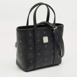 Pre Owned حقيبة يد توني ميني مكسوة بقماش وفيستوس وجلد من إم سي إم باللون الأسود