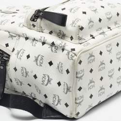 Pre Owned MCM White/Black Visetos Coated Canvas Large Studded Stark Backpack  
