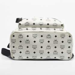 Pre Owned MCM White/Black Visetos Coated Canvas Large Studded Stark Backpack  
