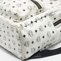 Pre Owned MCM White/Black Visetos Coated Canvas Large Studded Stark Backpack  
