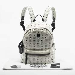 Pre Owned MCM White/Black Visetos Coated Canvas Large Studded Stark Backpack  