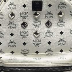 Pre Owned MCM White/Black Visetos Coated Canvas Large Studded Stark Backpack  