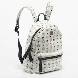Pre Owned MCM White/Black Visetos Coated Canvas Large Studded Stark Backpack  
