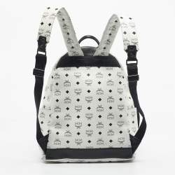 Pre Owned MCM White/Black Visetos Coated Canvas Large Studded Stark Backpack  