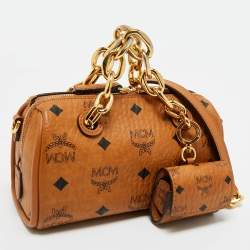 Pre Owned MCM Cognac Visetos Coated Canvas Mini Essential Boston Bag