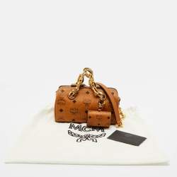 Pre Owned MCM Cognac Visetos Coated Canvas Mini Essential Boston Bag