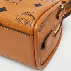 Pre Owned MCM Cognac Visetos Coated Canvas Mini Essential Boston Bag