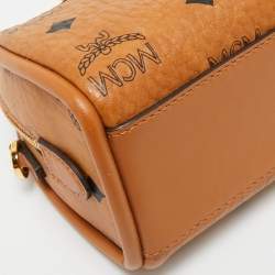 Pre Owned MCM Cognac Visetos Coated Canvas Mini Essential Boston Bag