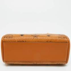 Pre Owned MCM Cognac Visetos Coated Canvas Mini Essential Boston Bag