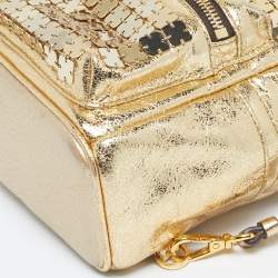 Pre Owned MCM Gold Leather and Embellished Mini Stark Bebe Boo Backpack