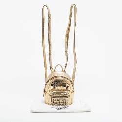 Pre Owned MCM Gold Leather and Embellished Mini Stark Bebe Boo Backpack