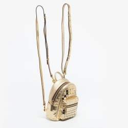 Pre Owned MCM Gold Leather and Embellished Mini Stark Bebe Boo Backpack