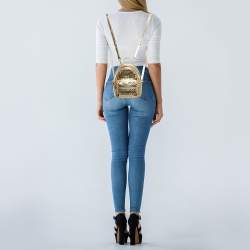 Pre Owned MCM Gold Leather and Embellished Mini Stark Bebe Boo Backpack