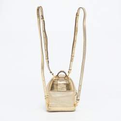 Pre Owned MCM Gold Leather and Embellished Mini Stark Bebe Boo Backpack