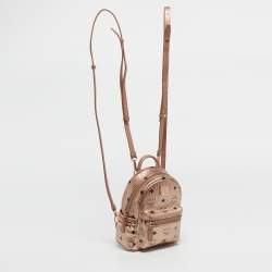 Pre Owned MCM Rose Gold Visetos Coated Canvas and Leather Mini Studded Stark Bebe Boo Backpack