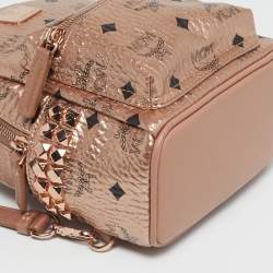 Pre Owned MCM Rose Gold Visetos Coated Canvas and Leather Mini Studded Stark Bebe Boo Backpack