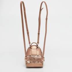 Pre Owned MCM Rose Gold Visetos Coated Canvas and Leather Mini Studded Stark Bebe Boo Backpack