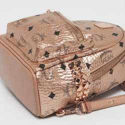 Pre Owned MCM Rose Gold Visetos Coated Canvas and Leather Mini Studded Stark Bebe Boo Backpack