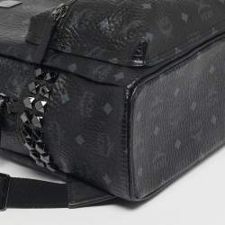 Pre Owned MCM Black Visetos Coated Canvas Small Side Studs Stark Backpack