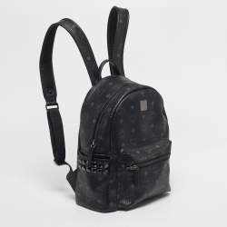 Pre Owned MCM Black Visetos Coated Canvas Small Side Studs Stark Backpack
